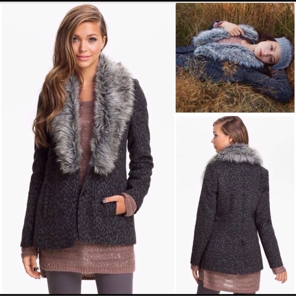 ORIGINAL FRENCHIE leopard fur trim coat